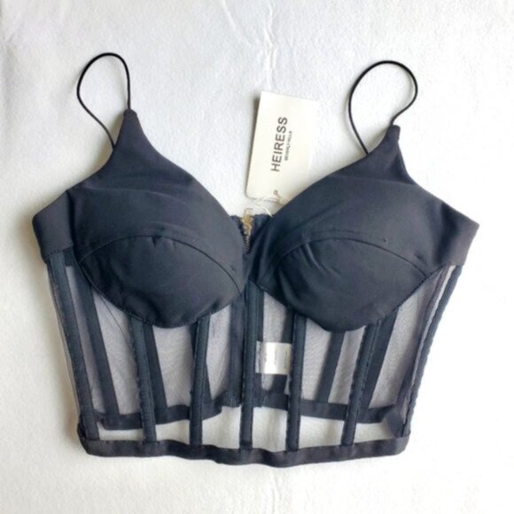 Heiress Tops - Heiress Beverley Hills Black Corset Cropped Top Size XS